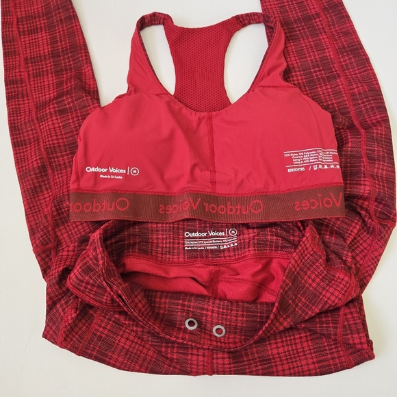 Outdoor Voices Move Free Red Legging Bra Pomegranate Red Plaid Compression Set M - Picture 7 of 17